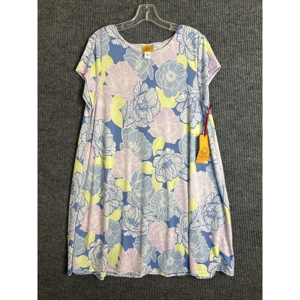 Ruby Rd. Womens Shift Dress Size Large Floral Multi Color Preppy Resort Stretch